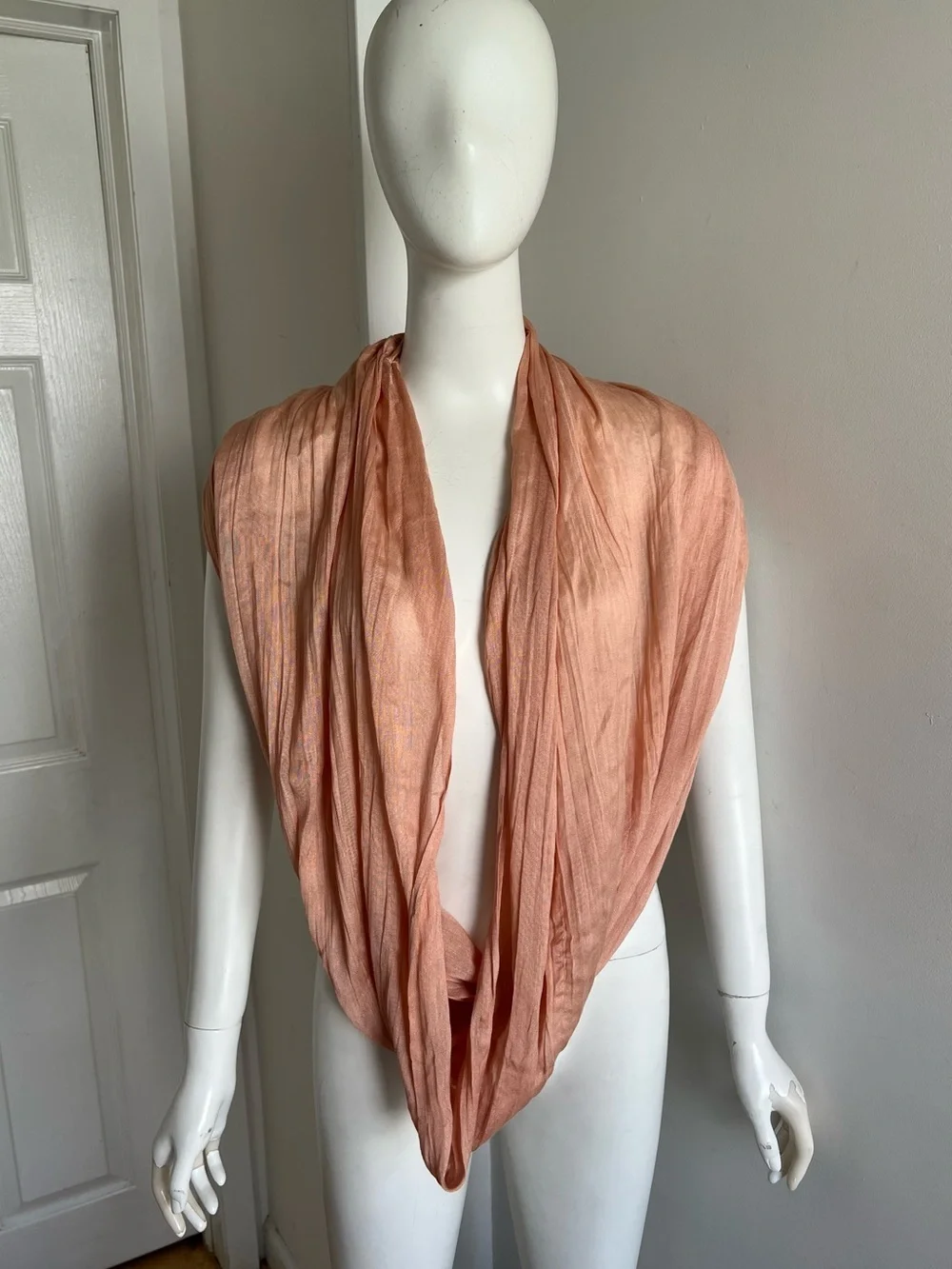Look Peach Orange Infinity Lightweight Multifunctional Scarf Silk Cotton Blend